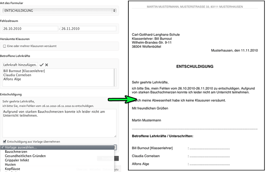 An lehrerin brief entschuldigung die schreiben Entschuldigungsschreiben an