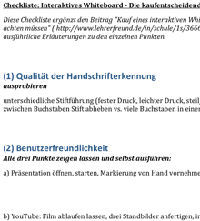 Ausschnitt aus der Checkliste 'Kaufentscheidung interaktives Whiteboard'