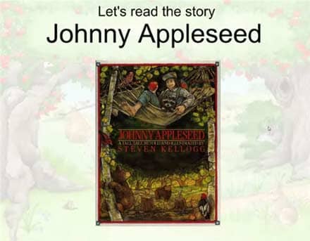 SMARTBoard-Einheit 'Appleseed', Screenshot 1: Cover von Johnny Appleseed als Projektion