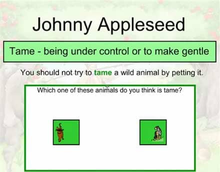 SMARTBoard-Einheit 'Appleseed', Screenshot 5: Spiel zur Erweiterung des Wortschatzes