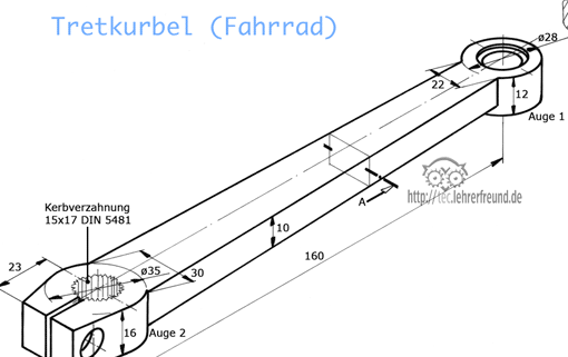 Fahrrad-Tretkurbel, Technische Zeichnung (Ausschnitt)