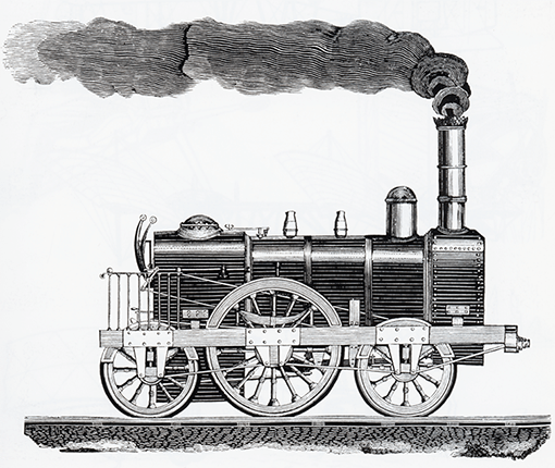 Bild einer frühen Dampflokomotive