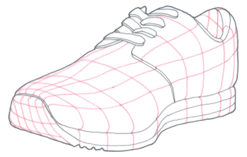 Zeichnung eines Schuhs mit Strukturlinien, Vorschaubild
