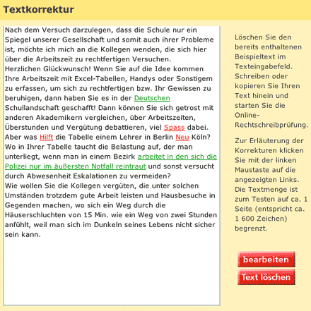 Screenshot vom Duden-Korrektor online